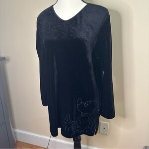 Disney SM Black Velvet Long Sleeve Top with Embroidered Mickey Mouse Design